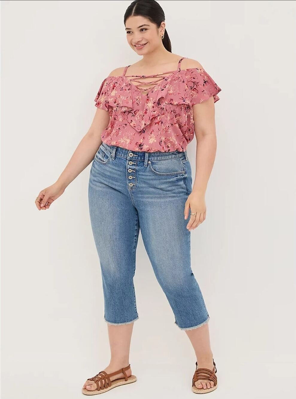 Women's Pink Floral Cold Shoulder Torrid Blouse Size 0